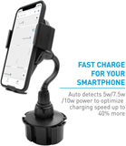 Macally Wireless Charging Car Mount, Cup Holder Phone Mount Charger Compatible with Fast Charging Qi 10W 7.5W 5W for Iphone 11 Max Pro Xs XS Max XR X 8 8 plus Samsung Galaxy S10+ S10E S9 S8 Note Etc.