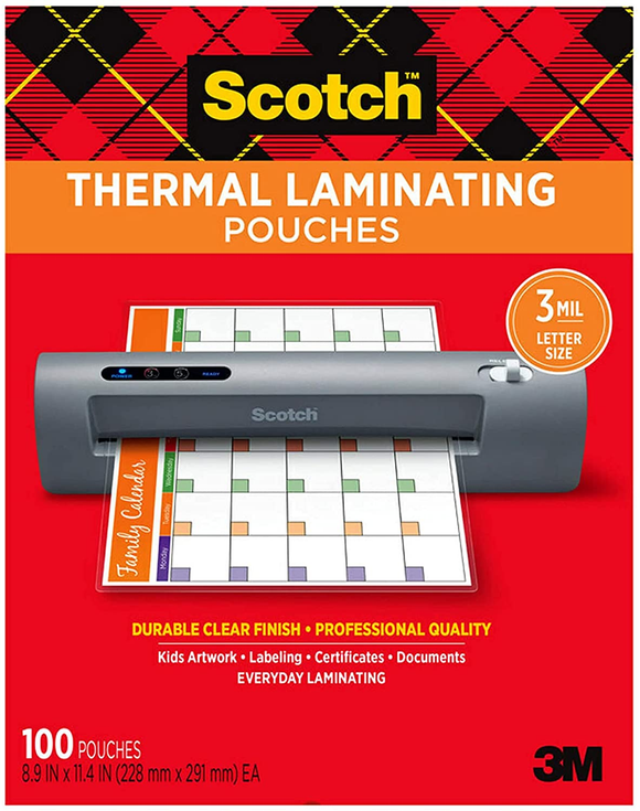 Scotch Thermal Laminating Pouches, 100-Pack, 8.9 X 11.4 Inches, Letter Size Sheets (TP3854-100)