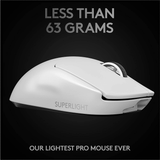 Logitech G PRO X Superlight Wireless Gaming Mouse, Ultra-Lightweight, Hero 25K Sensor, 25,600 DPI, 5 Programmable Buttons, Long Battery Life, Compatible with PC / Mac - White